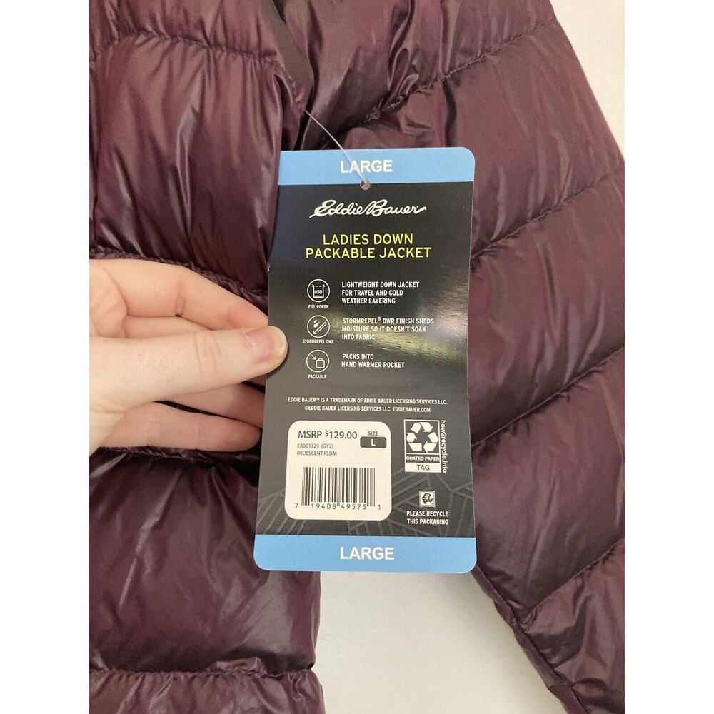 Eddie Bauer Ladies Down Packable Jacket Size Large Iridescent Plum Purple NWT - Picture 5 of 8